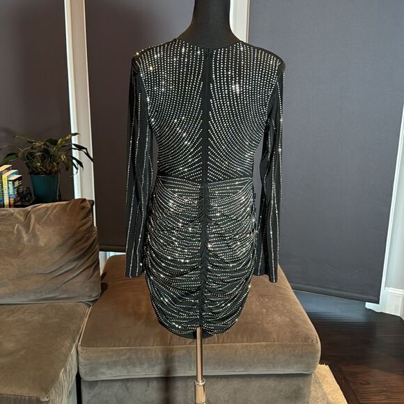 Women’s Short Sexy Black Beaded BodyCon Party Dress Deep V-Neck Size XXL NWOT - Picture 7 of 14